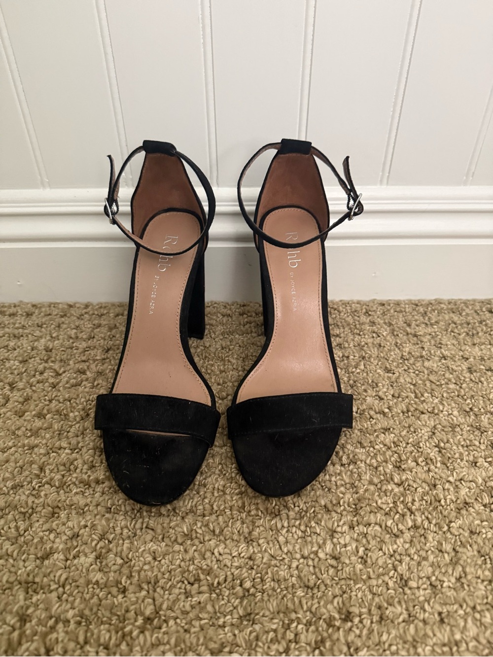 ROHB Black Ankle-Strap Block Heels